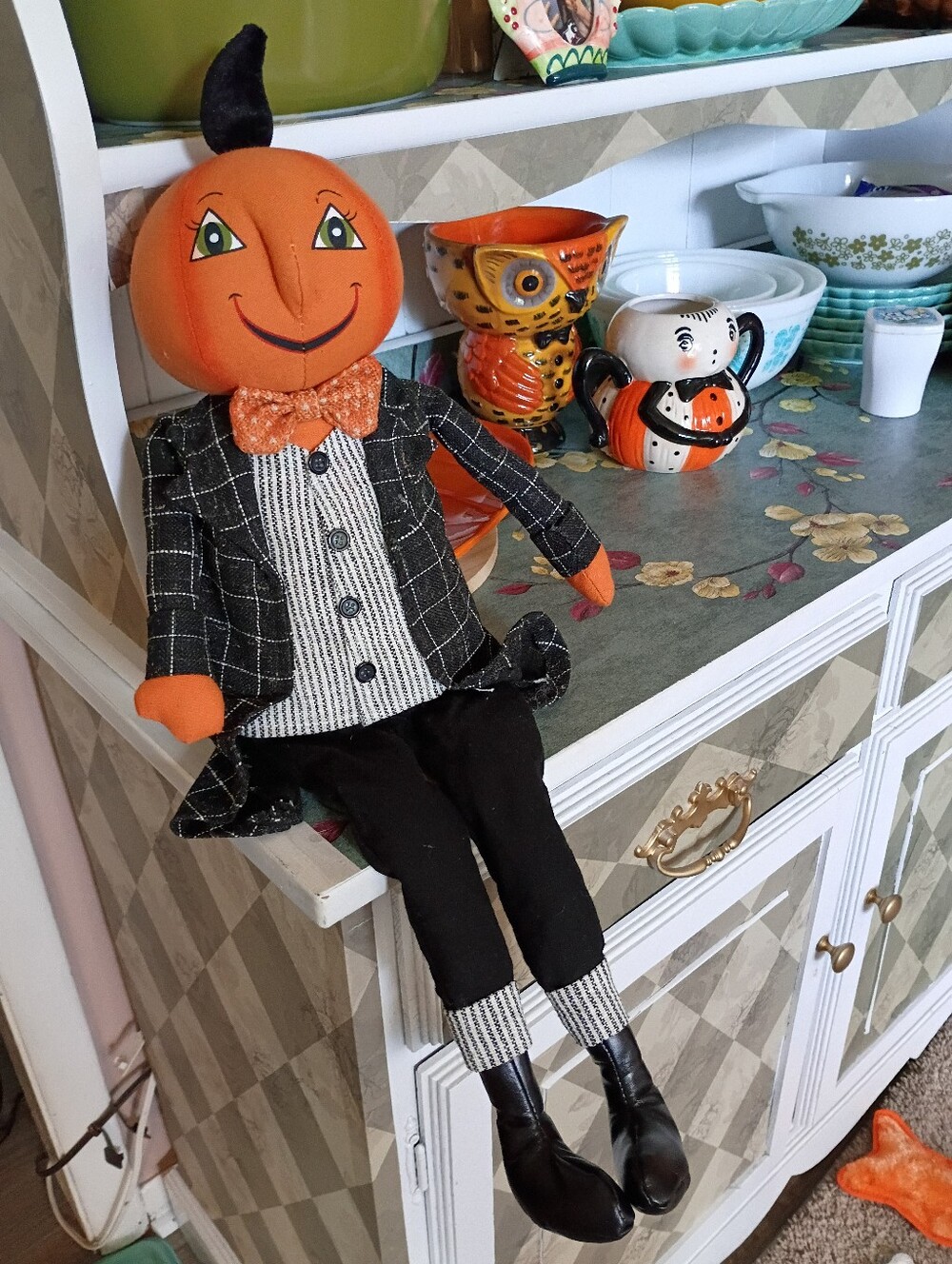 fall decor pumpkin Halloween man doll vintage retro - Picture 2 of 16